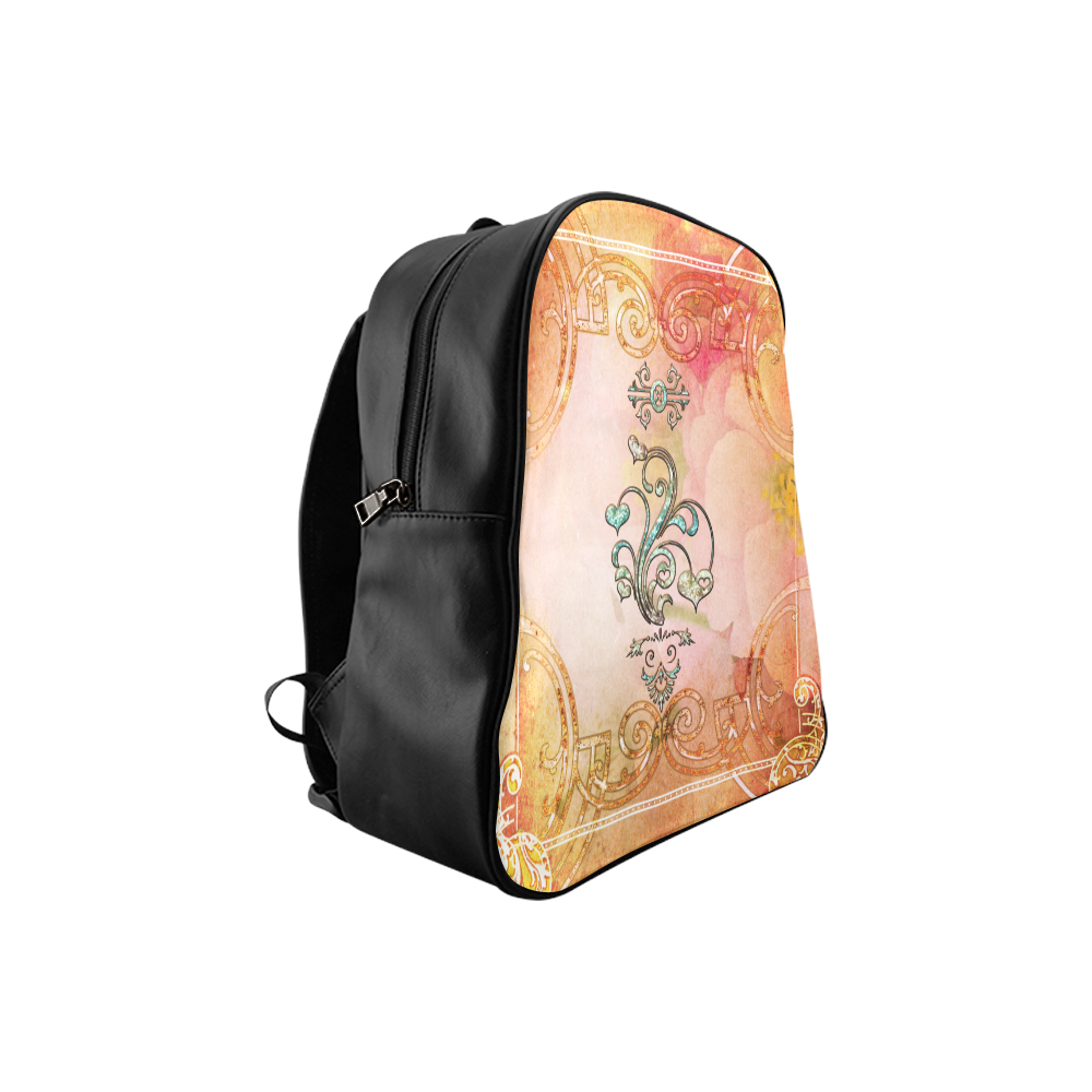 Wonderful hearts, vintage background School Backpack (Model 1601)(Small)