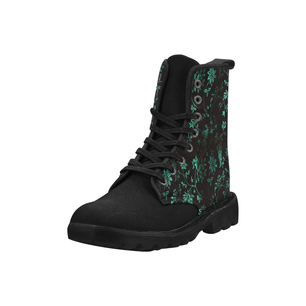 Gothic Black and Turquoise Pattern Martin Boots for Women (Black) (Model 1203H)