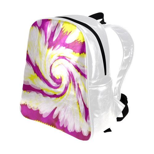 Pink Yellow Tie Dye Swirl Abstract Multi-Pockets Backpack (Model 1636)