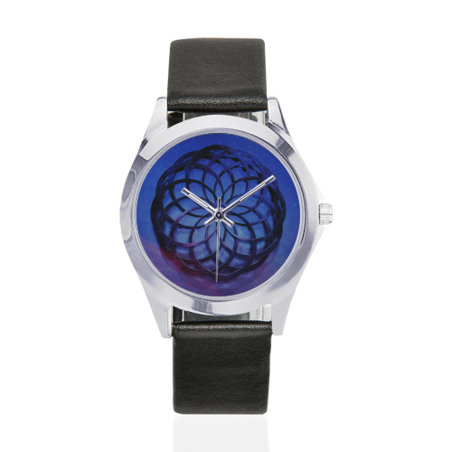 Mystical Orb Blue Purple Unisex Silver-Tone Round Leather Watch (Model 216)