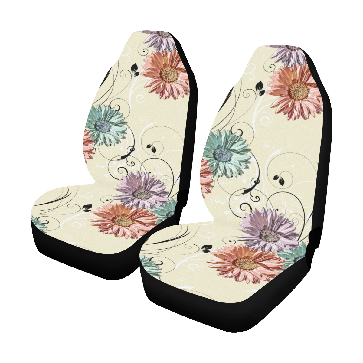 Flowers on Yellow Car Seat Covers (Set of 2)