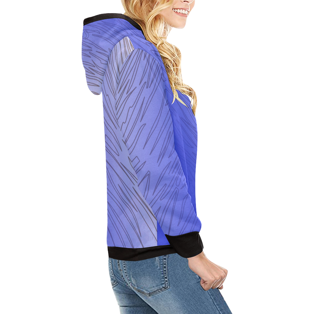 Design exotic hoodie - Blue lines High Neck Pullover Hoodie for Women (Model H24)