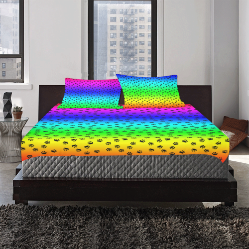 rainbow with black paws 3-Piece Bedding Set