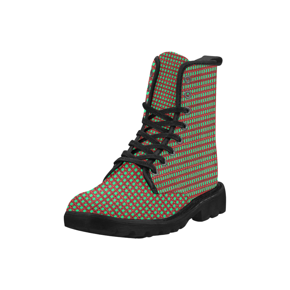 Tweed Brown Lime Check Martin Boots for Women (Black) (Model 1203H)