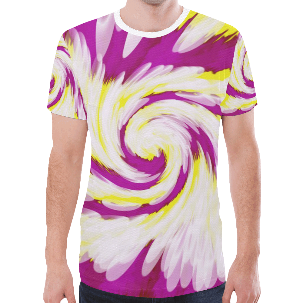 Pink Yellow Tie Dye Swirl Abstract New All Over Print T-shirt for Men/Large Size (Model T45)