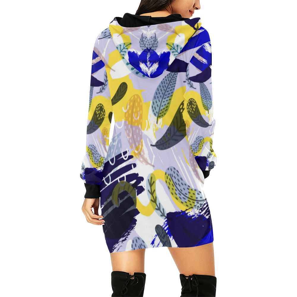 feathers All Over Print Hoodie Mini Dress (Model H27)