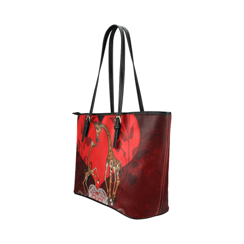 Giraffe mum with baby Leather Tote Bag/Large (Model 1651)