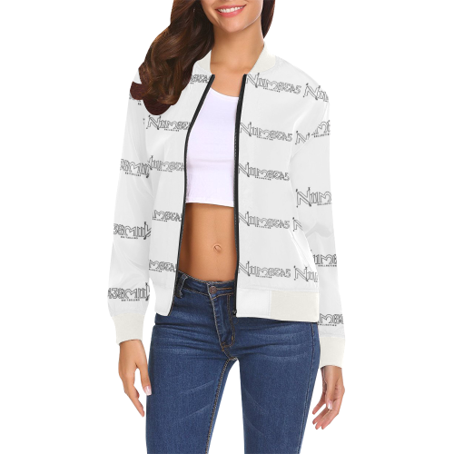 NUMBERS Collection All Over White/Black All Over Print Bomber Jacket for Women (Model H19)