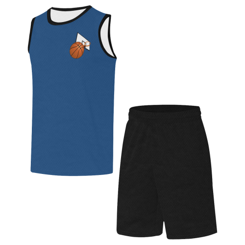 Basketball And Basketball Hoop Cerulean Blue and Black All Over Print Basketball Uniform