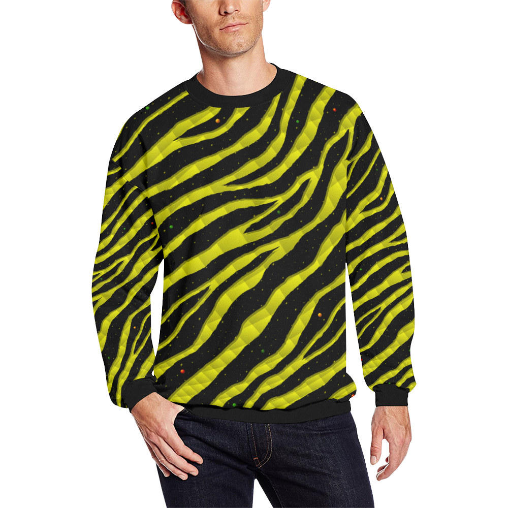 Ripped SpaceTime Stripes - Yellow Men's Oversized Fleece Crew Sweatshirt (Model H18)