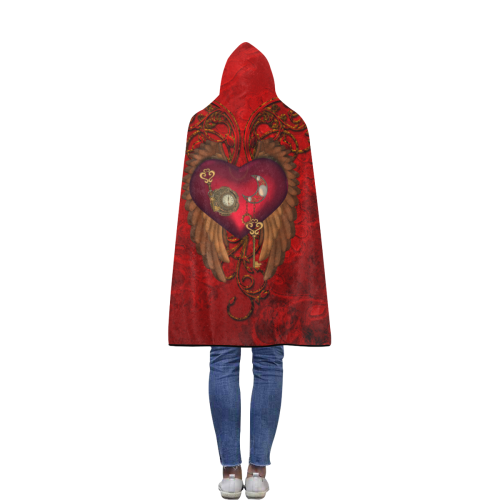 Beautiful heart, wings, clocks and gears Flannel Hooded Blanket 40''x50''