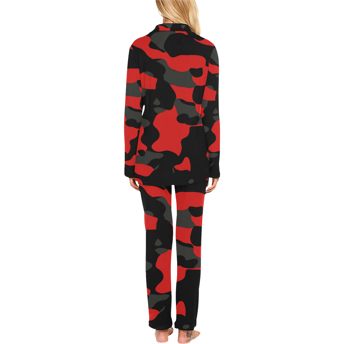 Red and Black Camo Women's Long Pajama Set