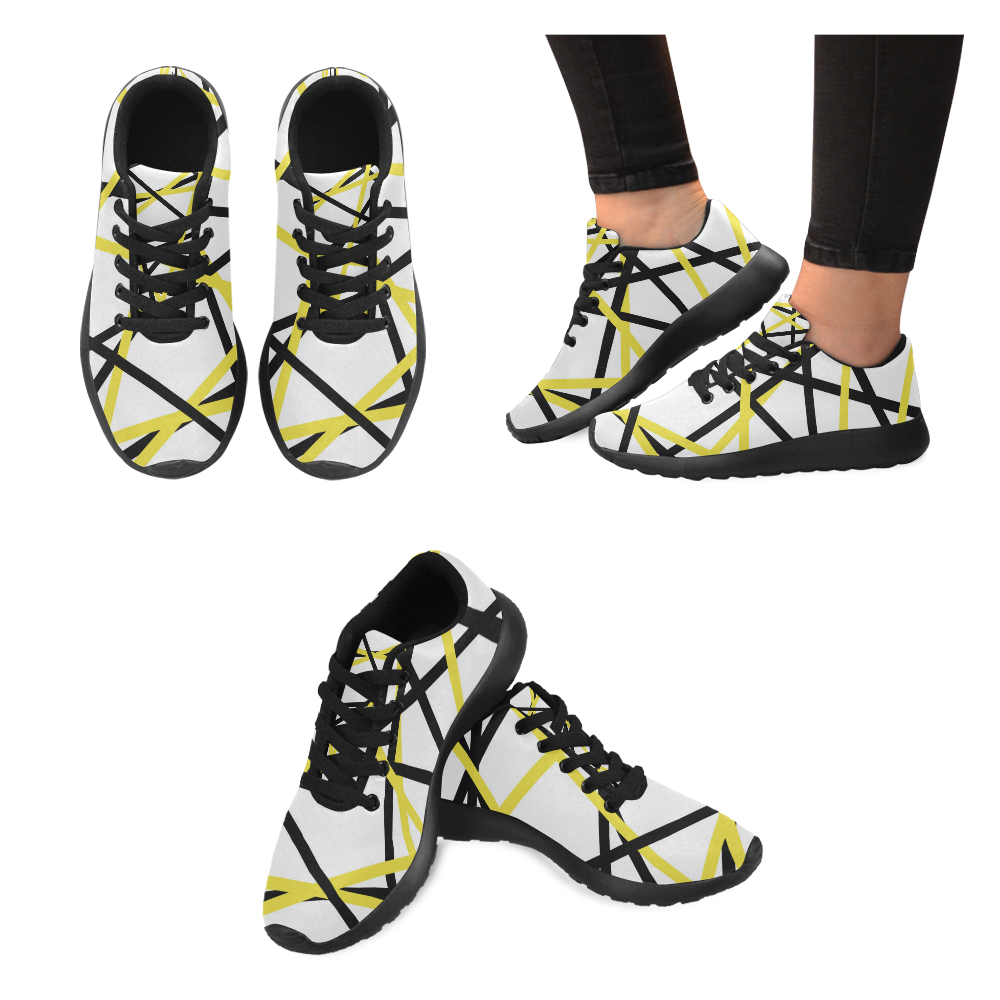 Black and yellow stripes Women’s Running Shoes (Model 020)