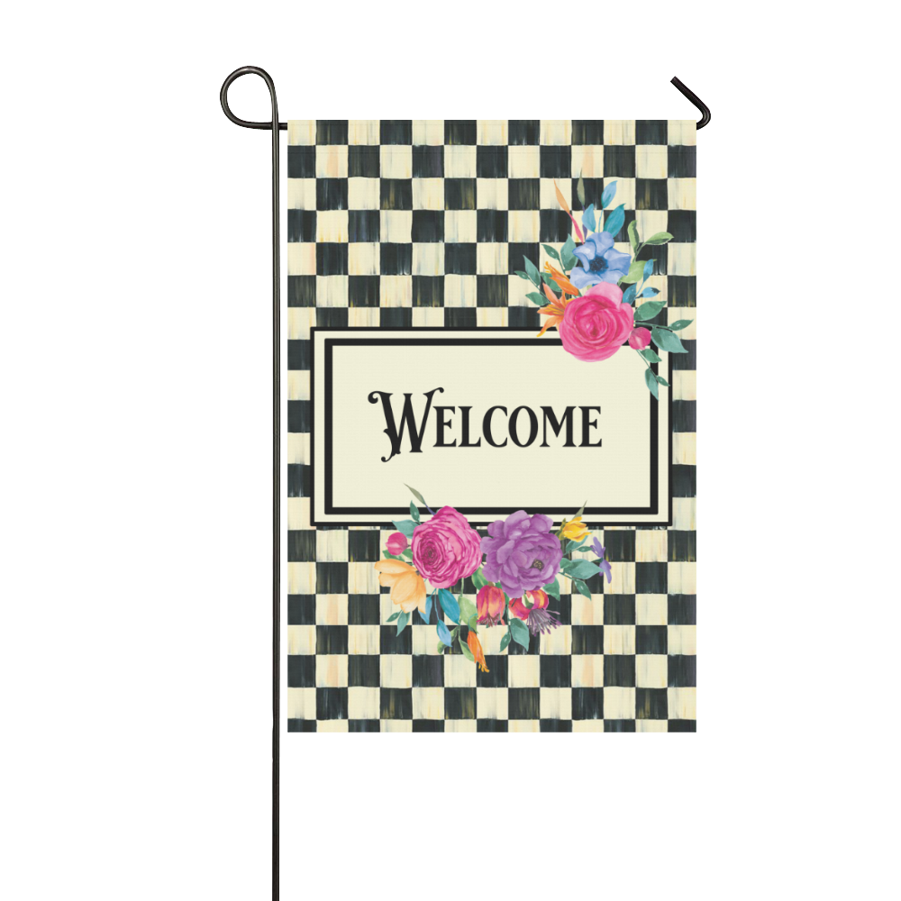 Classic Plaid and Flowers Garden Flag Garden Flag 12‘’x18‘’（Without Flagpole）