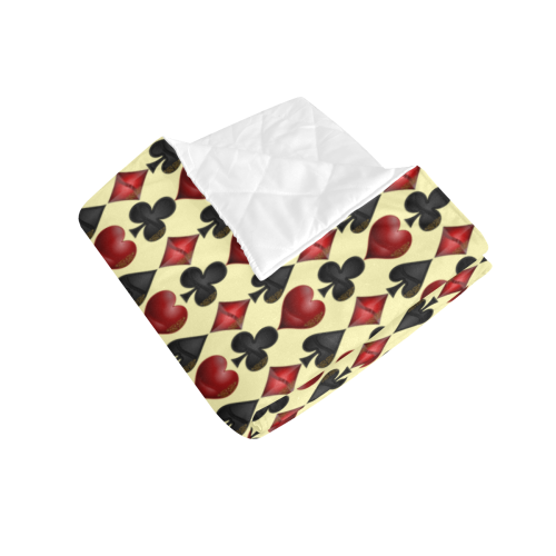 Las Vegas Black and Red Casino Poker Card Shapes on Yellow Quilt 50"x60"