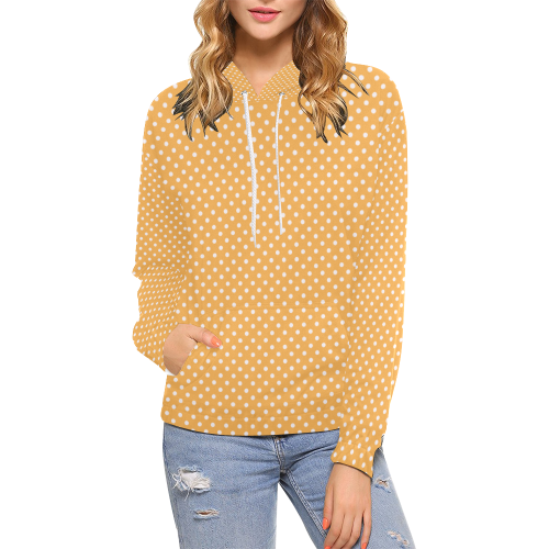 Yellow orange polka dots All Over Print Hoodie for Women (USA Size) (Model H13)