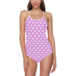 Clouds with Polka Dots on Pink Strap Swimsuit ( Model S05)