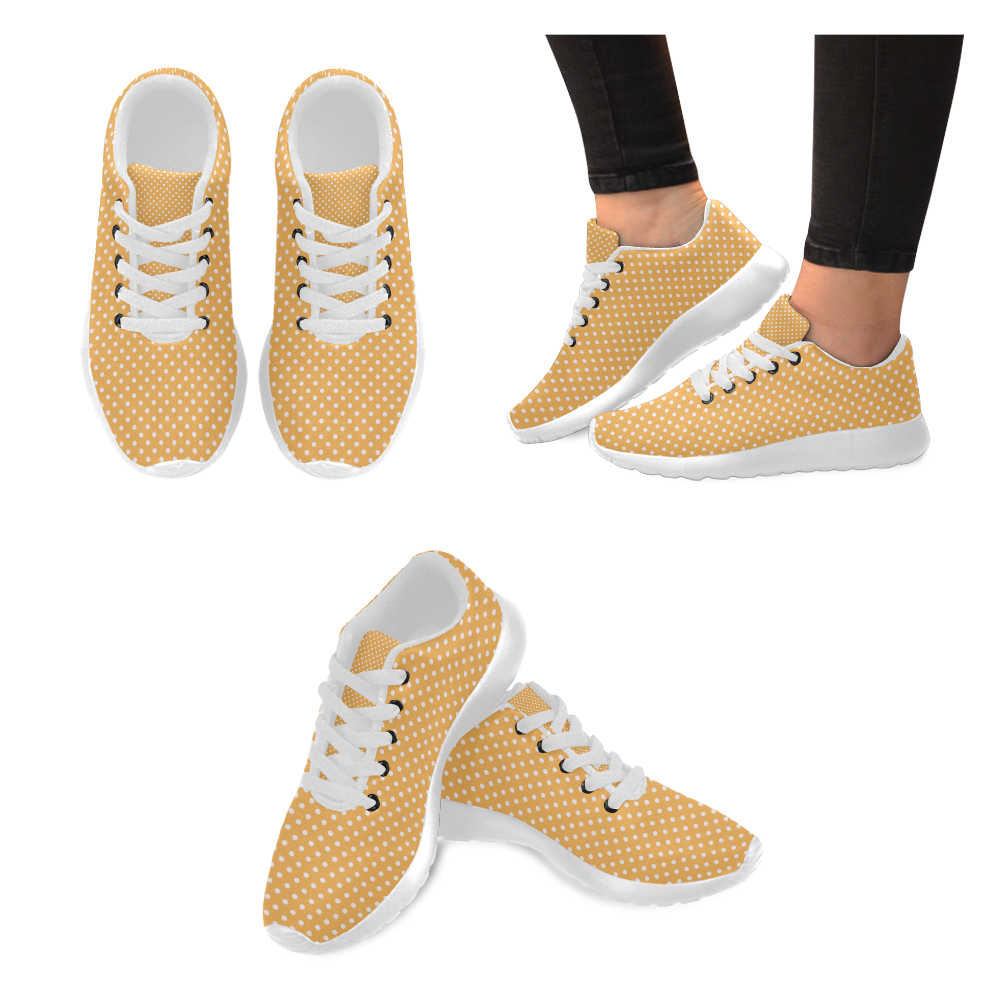 Yellow orange polka dots Women's Running Shoes/Large Size (Model 020)