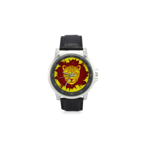 Yellow Cheetah Unisex Stainless Steel Leather Strap Watch(Model 202)
