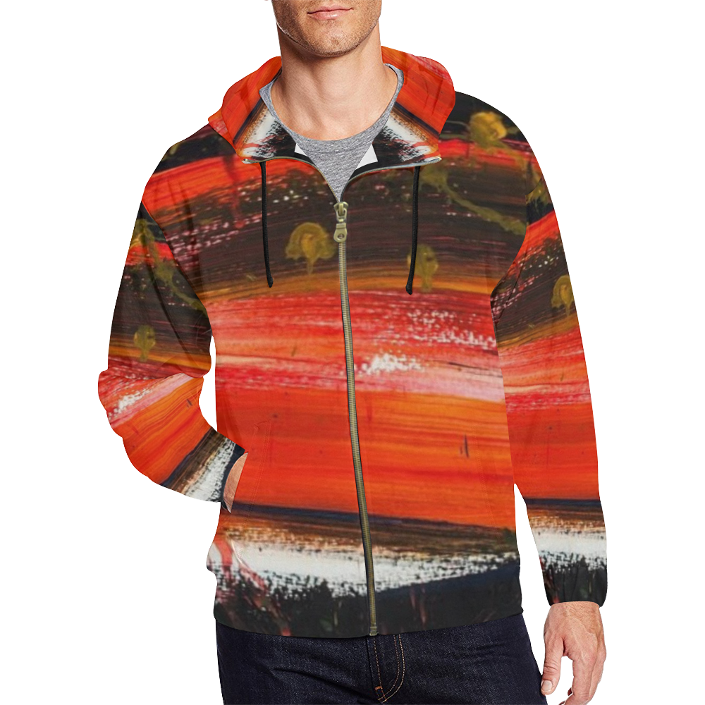graffiti orange and black mens full zip hoodie for men All Over Print Full Zip Hoodie for Men (Model H14)