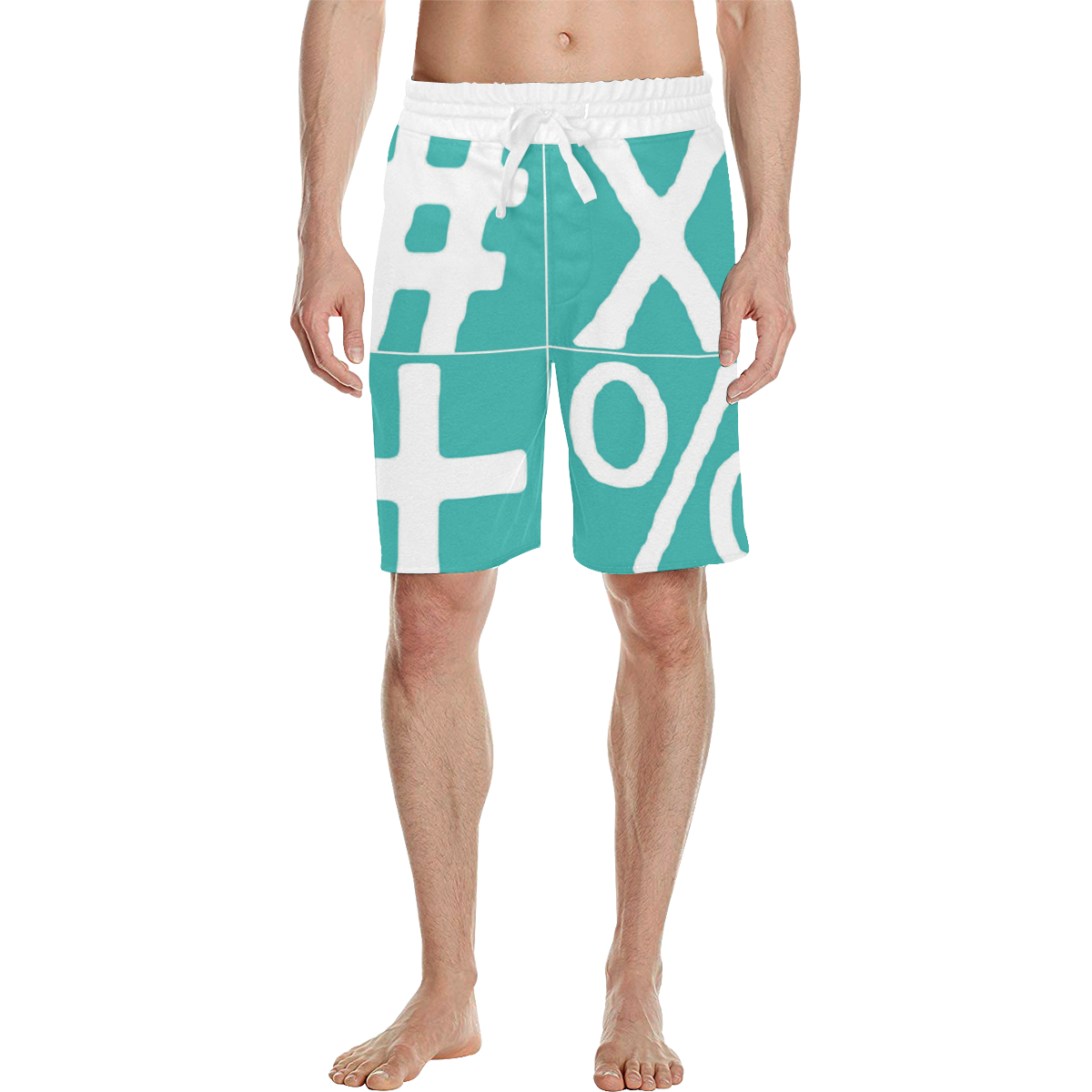 NUMBERS Collection Symbols White/Teal Men's All Over Print Casual Shorts (Model L23)