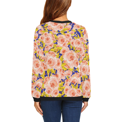 Rose Flower All Over Print Crewneck Sweatshirt for Women (Model H18)