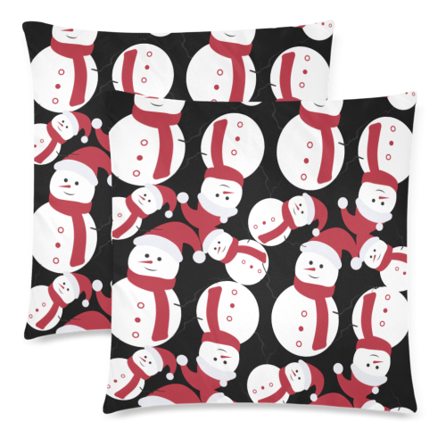 Snowman CHRISTMAS Pattern BLACK Custom Zippered Pillow Cases 18"x 18" (Twin Sides) (Set of 2)