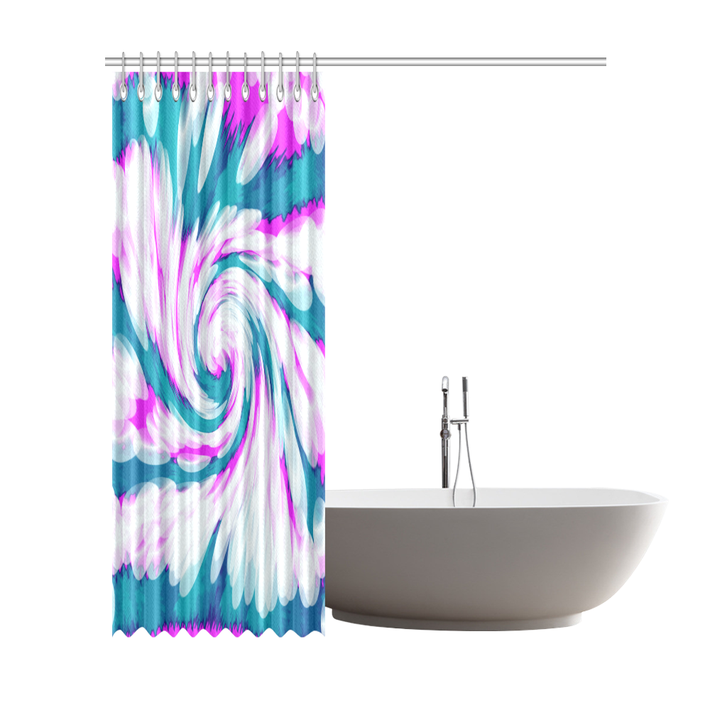 Turquoise Pink Tie Dye Swirl Abstract Shower Curtain 72"x84"