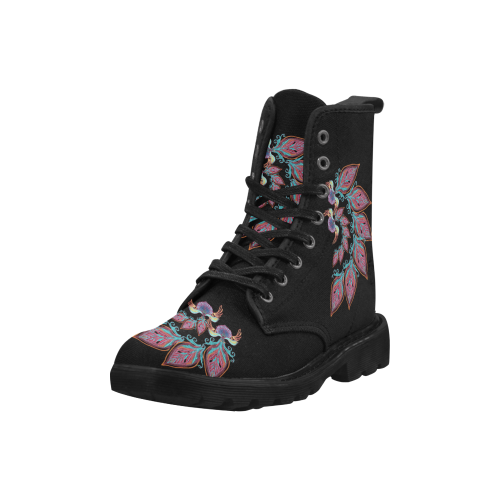 wave flower Martin Boots for Women (Black) (Model 1203H)