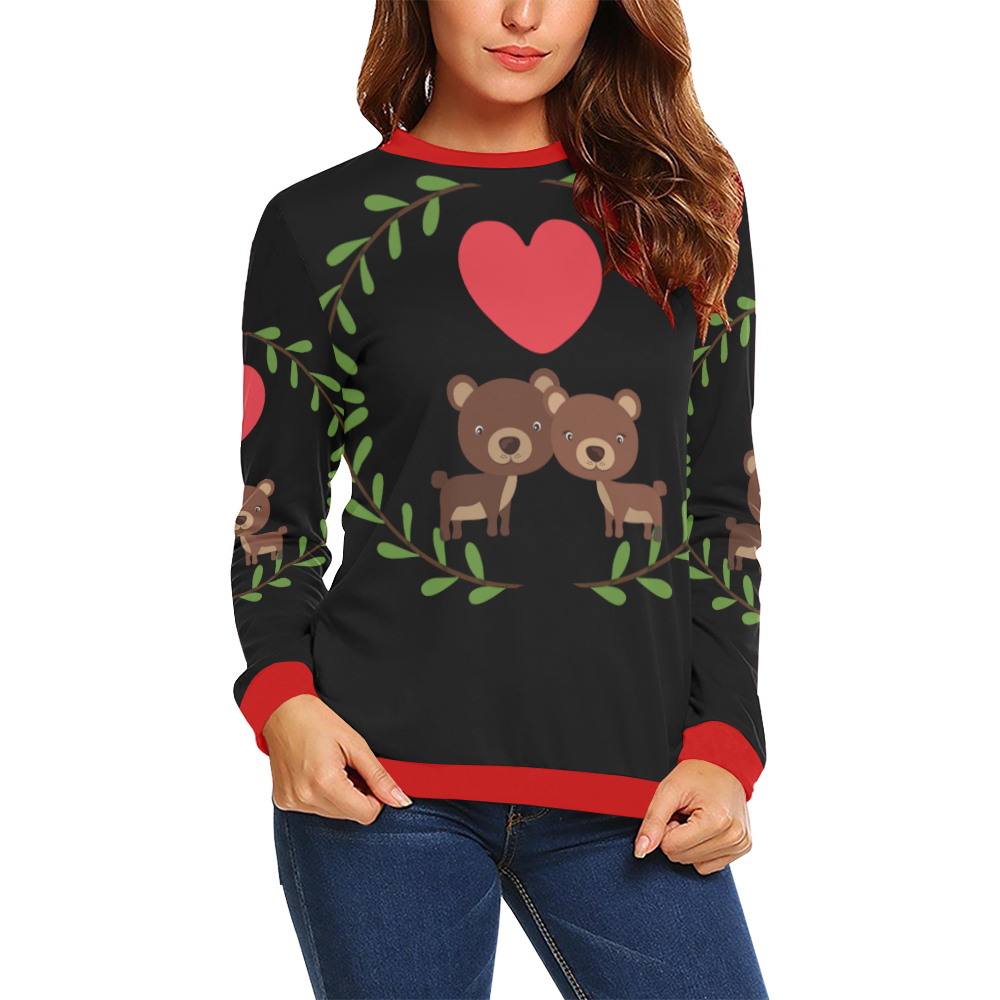 Bears Black All Over Print Crewneck Sweatshirt for Women (Model H18)