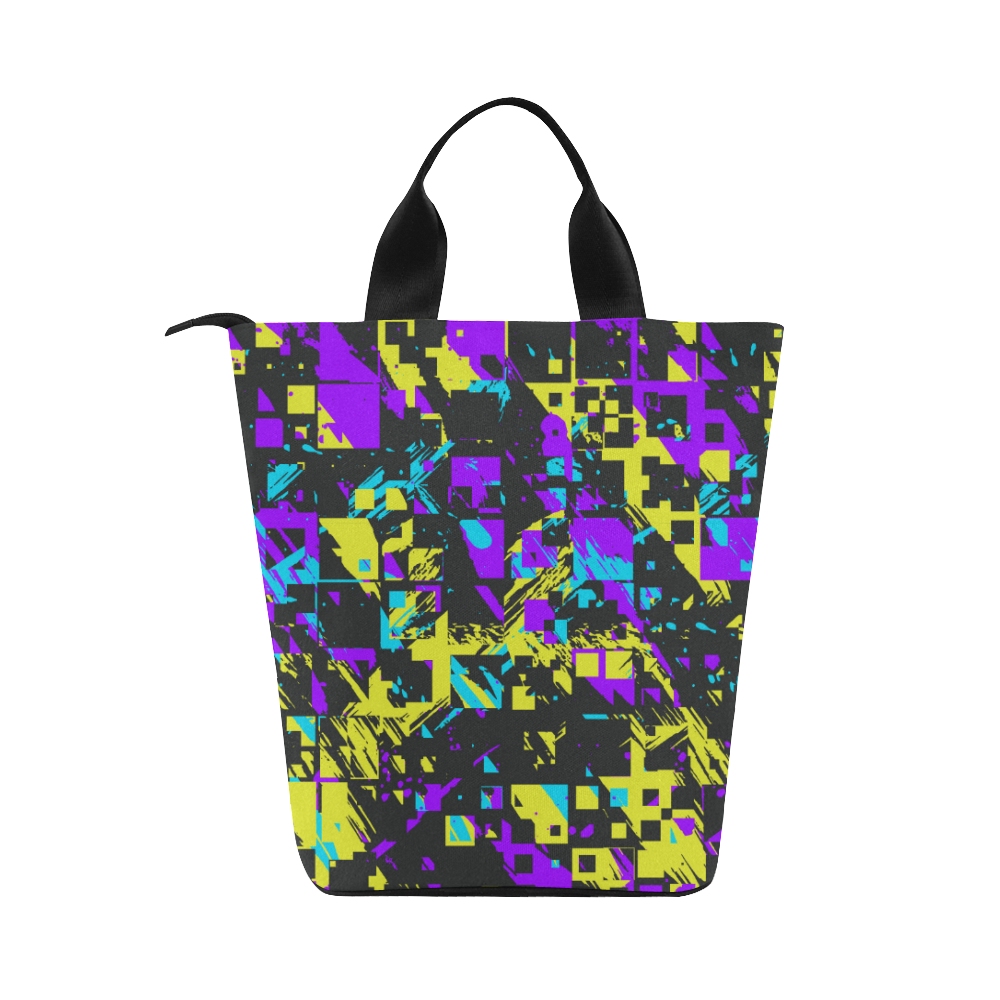 Purple yelllow squares Nylon Lunch Tote Bag (Model 1670)