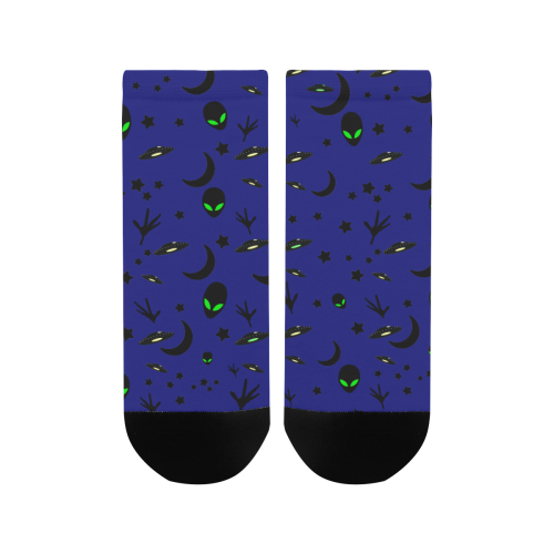 Alien Flying Saucers Stars Pattern on Blue Women's Ankle Socks