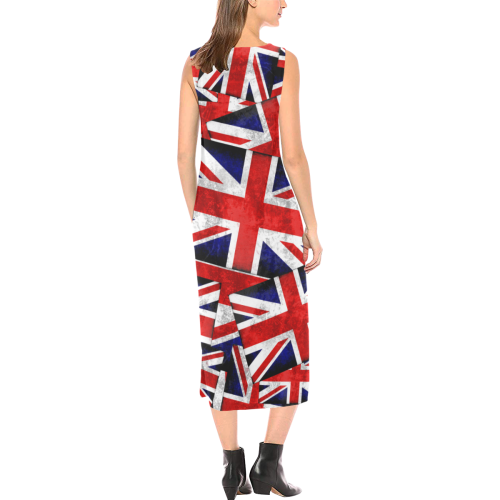 Union Jack British UK Flag Phaedra Sleeveless Open Fork Long Dress (Model D08)
