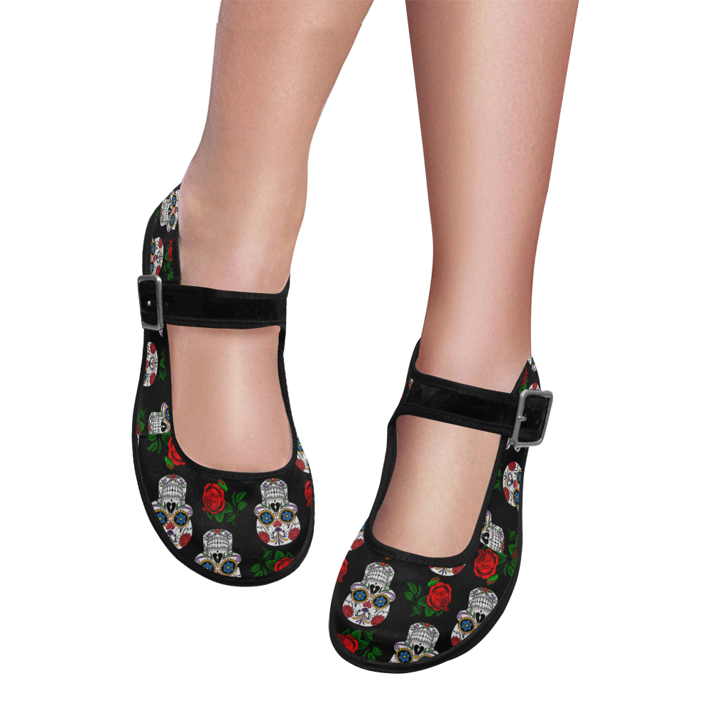 skull pattern black Mila Satin Women's Mary Jane Shoes (Model 4808)