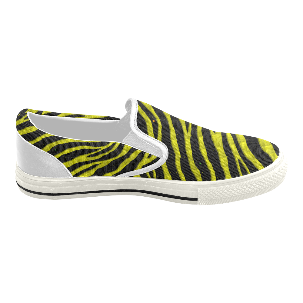 Ripped SpaceTime Stripes - Yellow Women's Slip-on Canvas Shoes (Model 019)