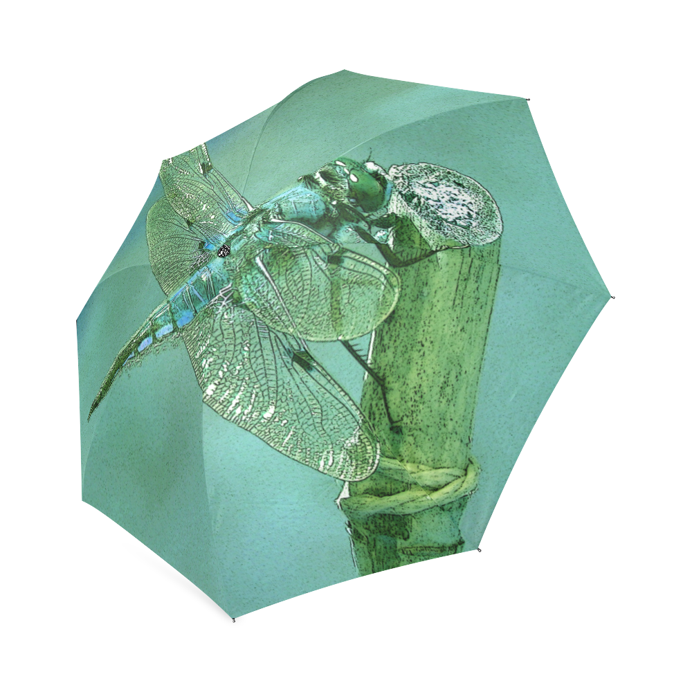 Dragonfly photo print in turquoise Foldable Umbrella (Model U01)