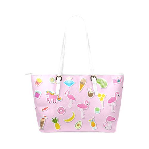 Fairlings Delight's 80's Glam Collection-  Summer Pink Fun 53086a2 Leather Tote Bag/Small (Model 1651)