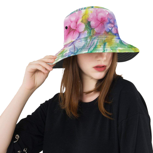 Tropical Flowers, Bold Floral Watercolor All Over Print Bucket Hat