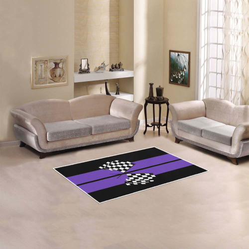 Checkered Flags, Race Car Stripe Black and Purple Area Rug 2'7"x 1'8‘’