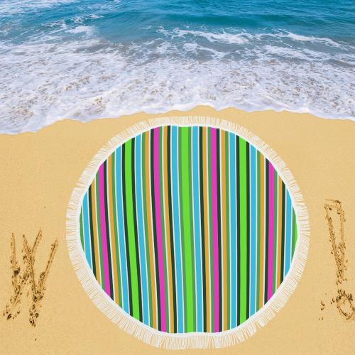 Vivid Colored Stripes 3 Circular Beach Shawl 59"x 59"