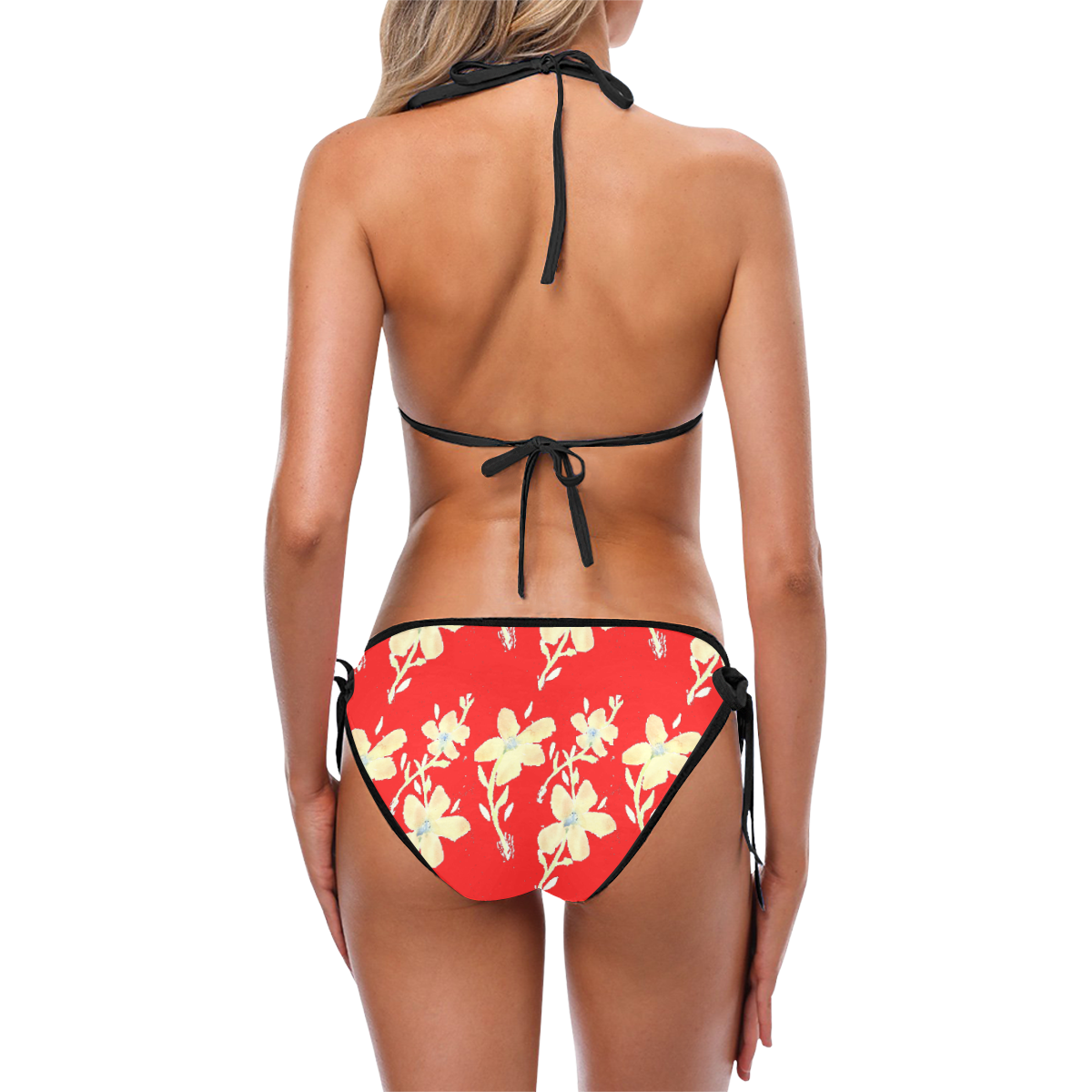 Red Bikini With Yellow Flowers Custom Bikini Swimsuit (Model S01)