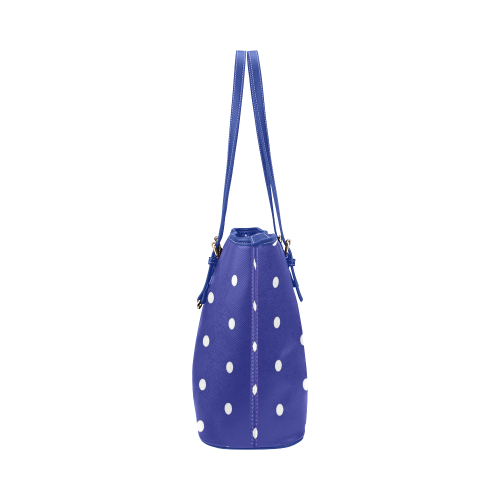 White Polka Dots on Blue Leather Tote Bag/Small (Model 1651)