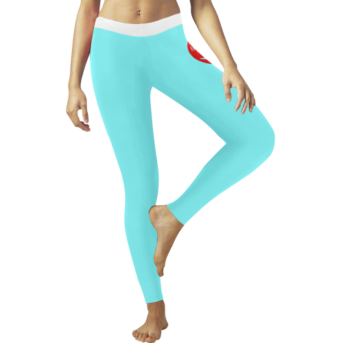 Japanese Sunset House Women's Cyan Shimmer Yoga & Sports Women's Low Rise Leggings (Invisible Stitch) (Model L05)