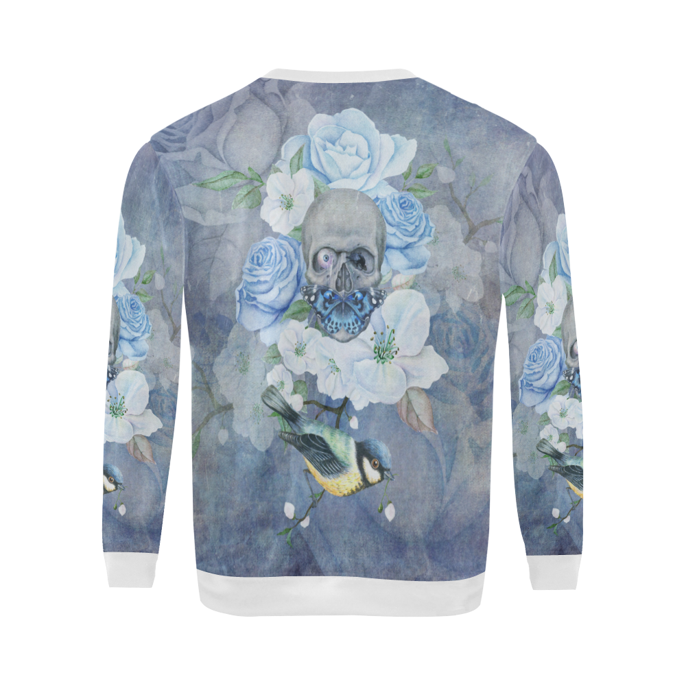 Gothic Skull With Butterfly All Over Print Crewneck Sweatshirt for Men (Model H18)