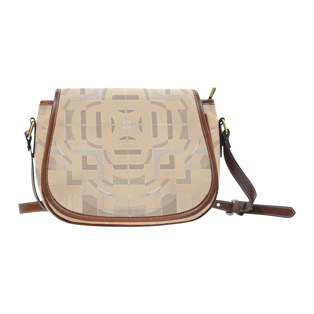 Camel and Beige Color Geometric Saddle Bag/Small (Model 1649) Full Customization