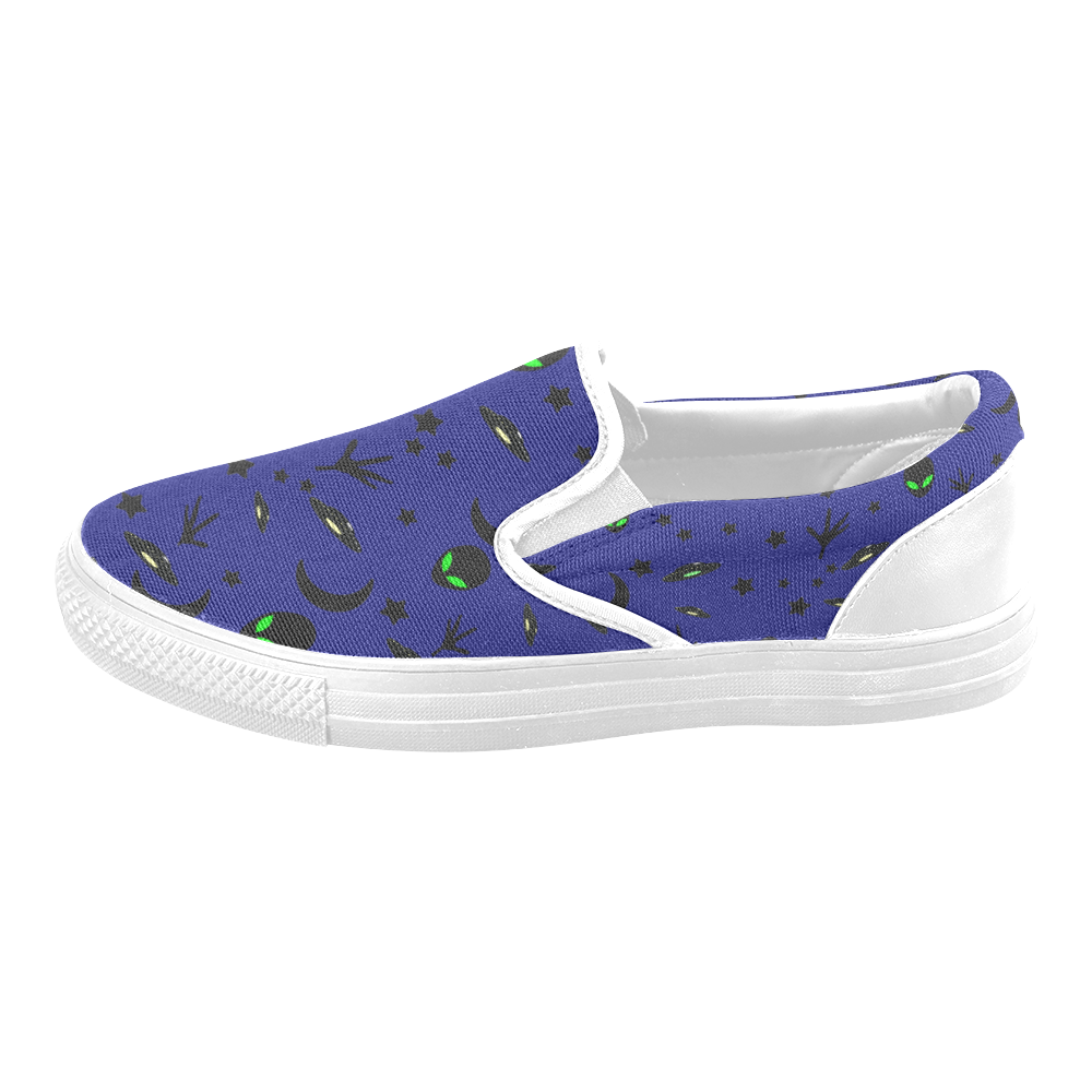 Alien Flying Saucers Stars Pattern Men's Unusual Slip-on Canvas Shoes (Model 019)
