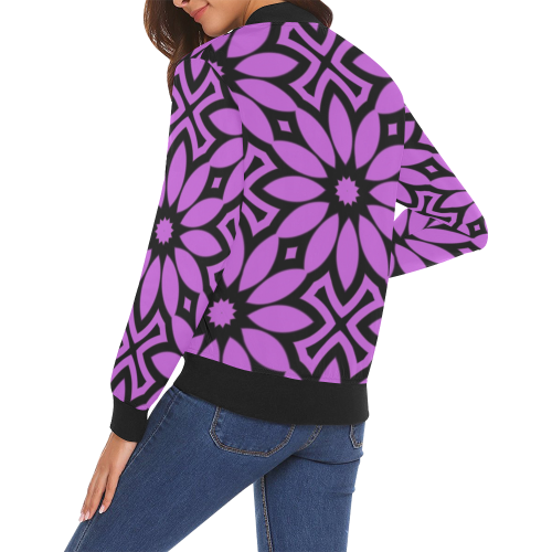 Purple/Black Flowery Pattern All Over Print Bomber Jacket for Women (Model H19)