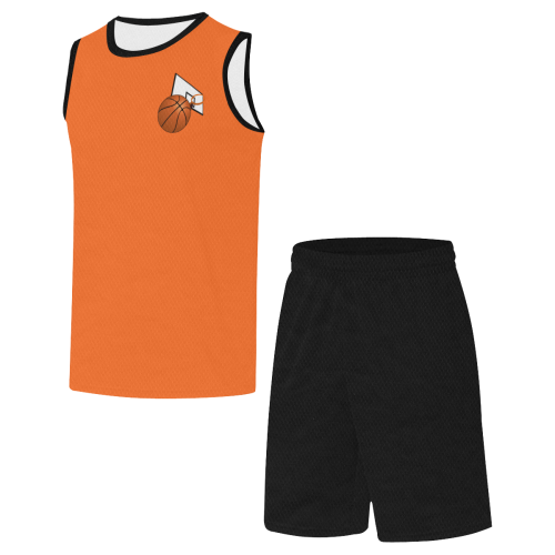 Basketball And Basketball Hoop Black and Orange All Over Print Basketball Uniform