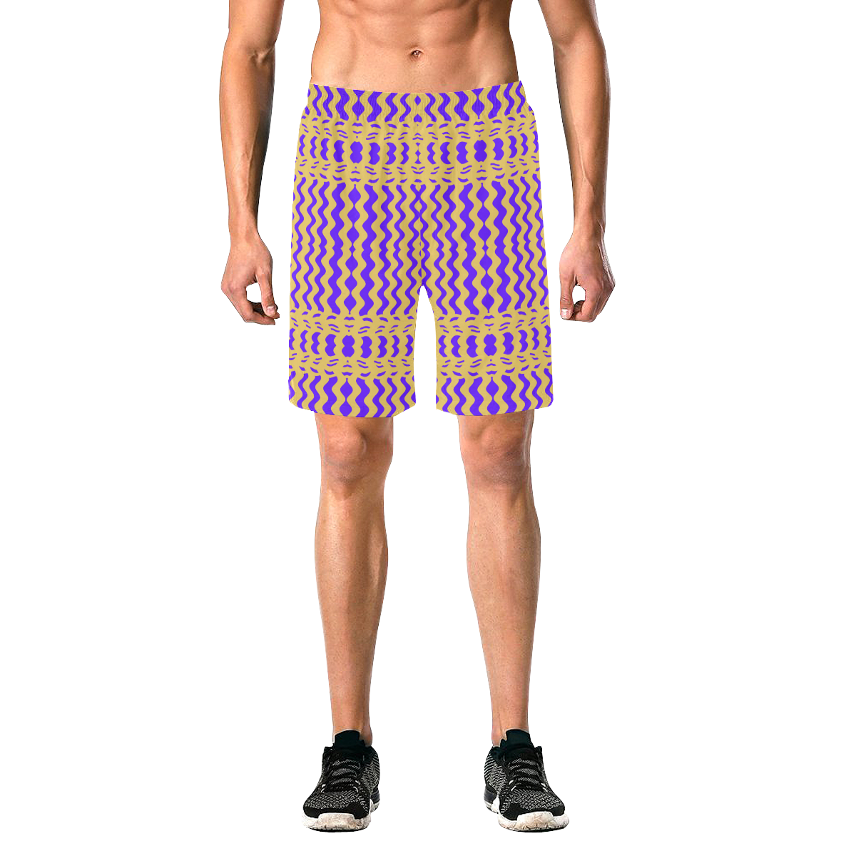 Purple Yellow Modern  Waves Lines Men's All Over Print Elastic Beach Shorts (Model L20)