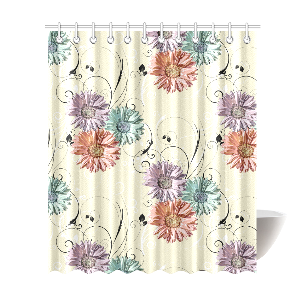 Flowers on Yellow Shower Curtain 72"x84"